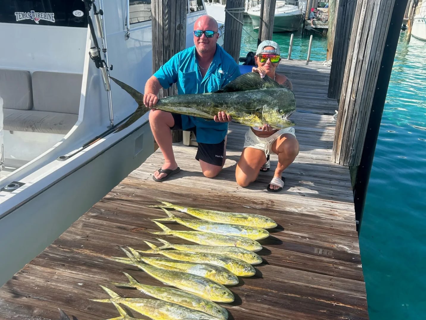Mahi mahi and sailfish caught on a deep sea charter in Pompano Beach.