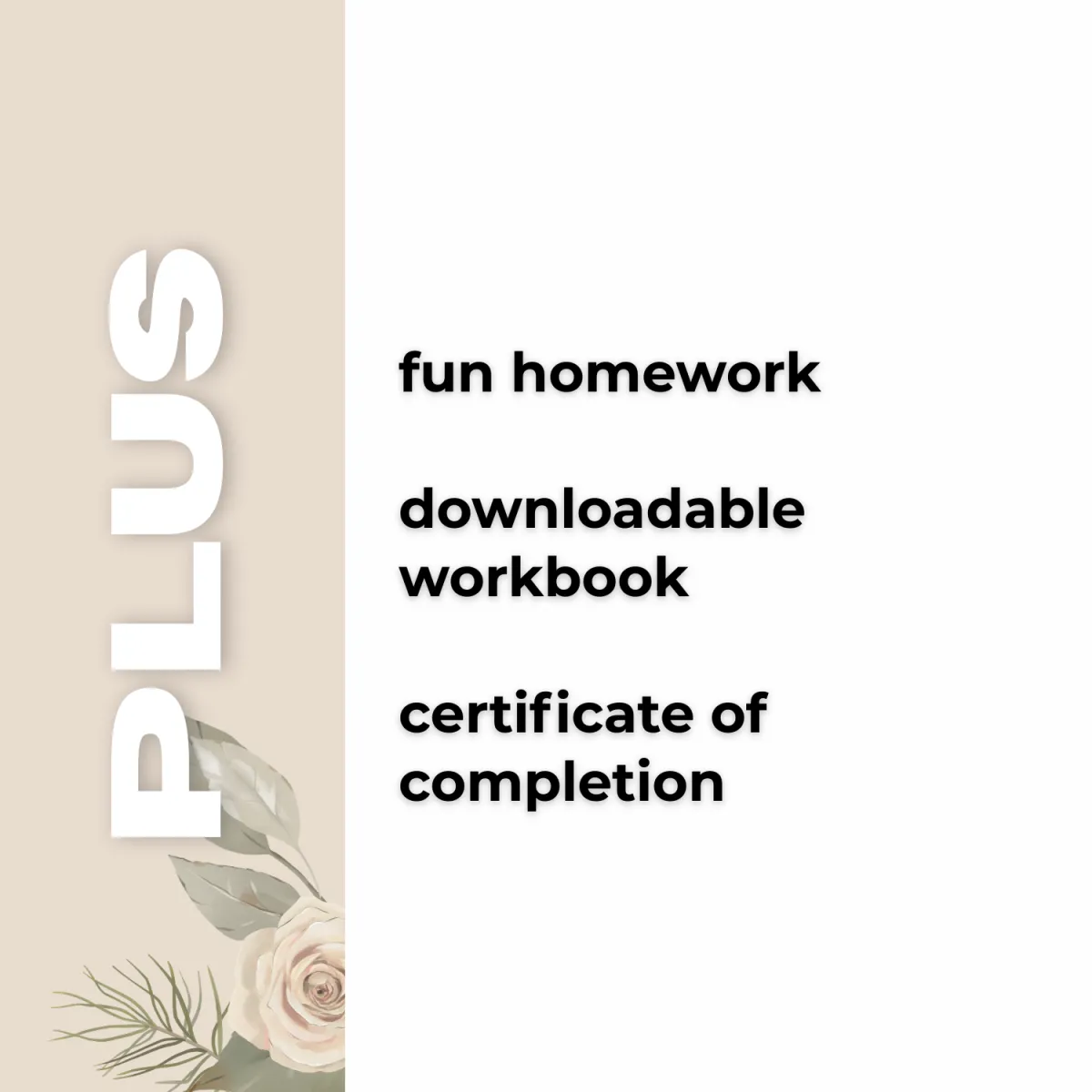 fun homework, downloadable workbook, certificate of completion