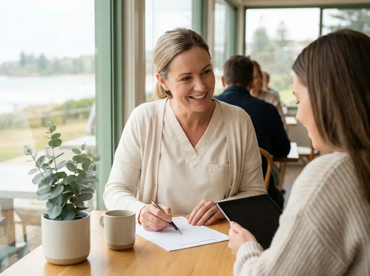 Two people reviewing documents together at a bright table; placeholder for pathway-guidance.webp
