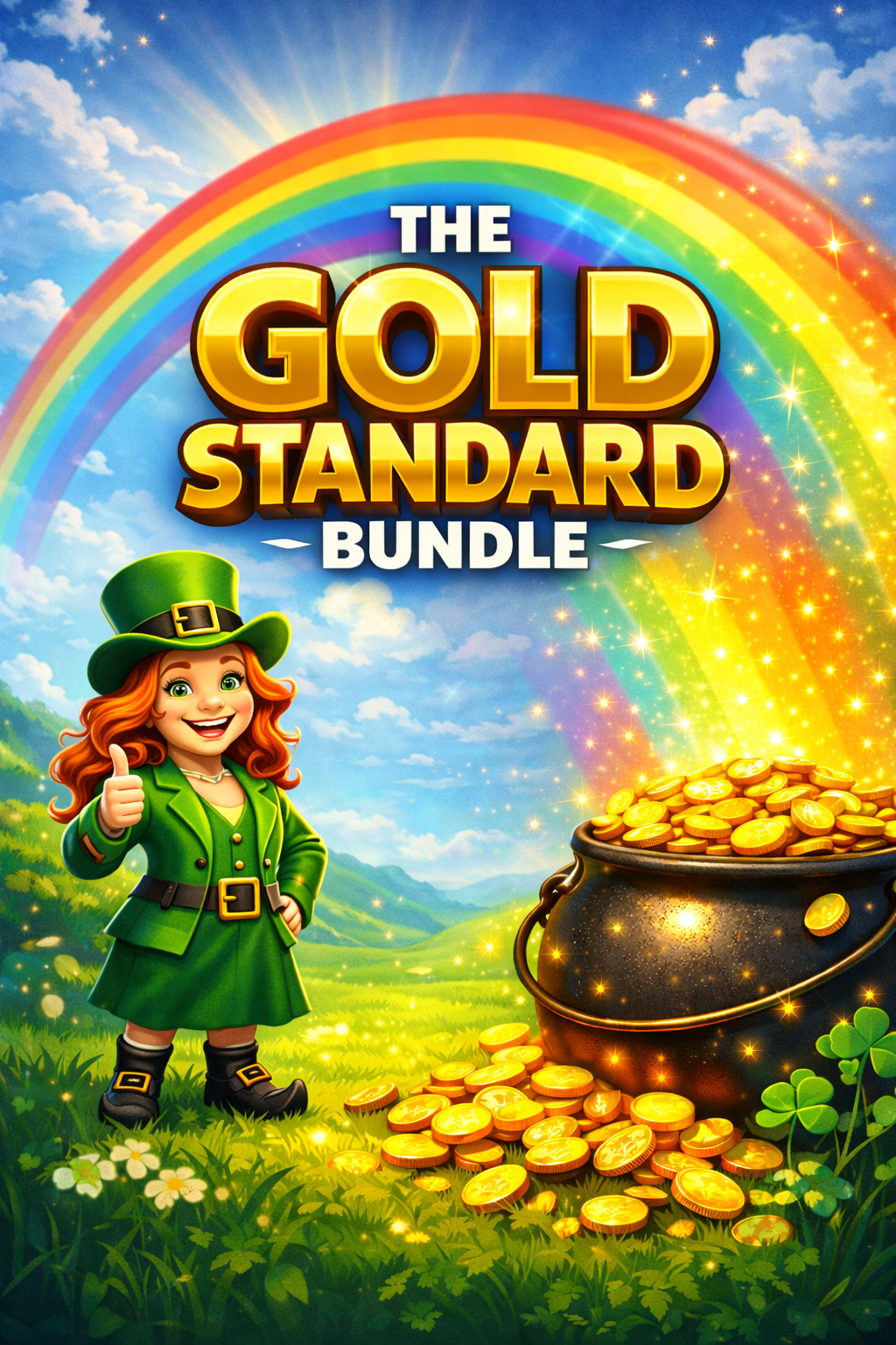 The Gold Standard Bundle - Female Leprechaun with a rainbow and pot of gold