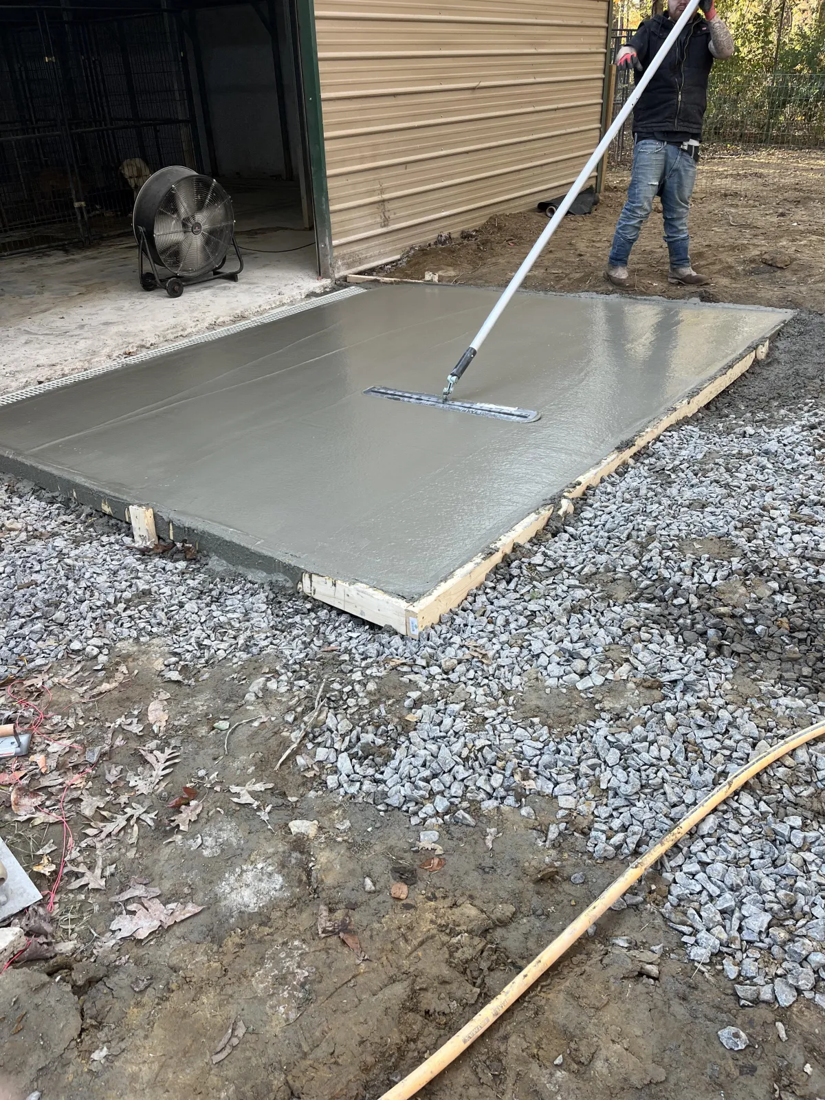freshly poured concrete slab curing