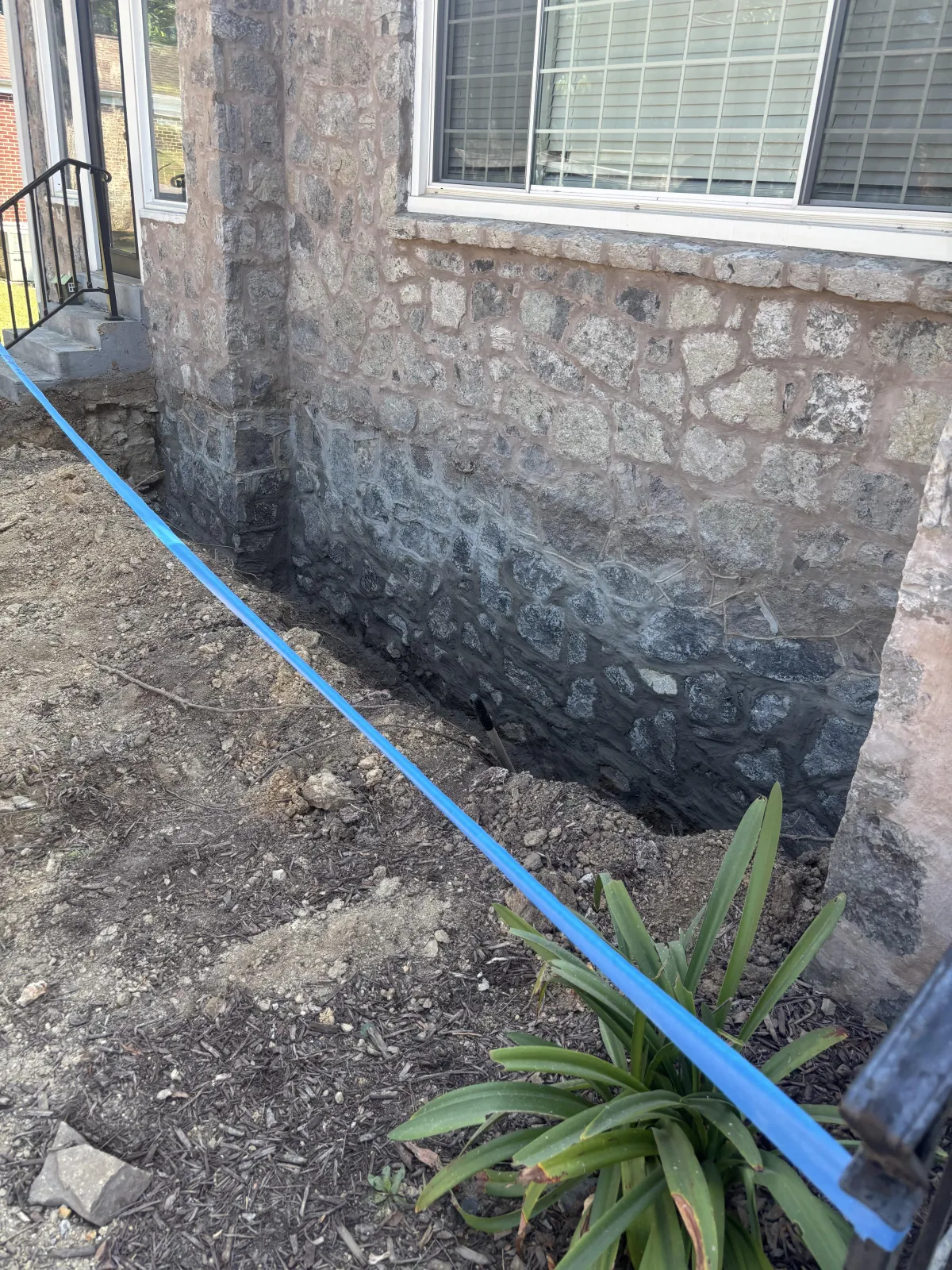 concrete footer being formed and reinforced