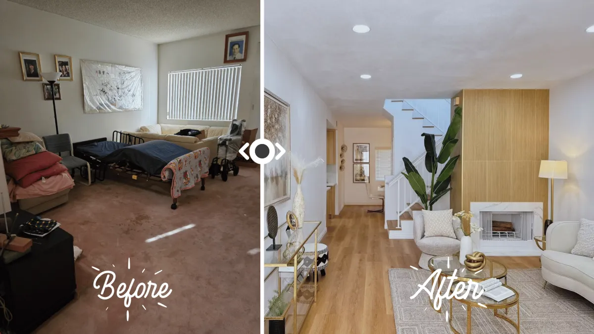Living room before and after