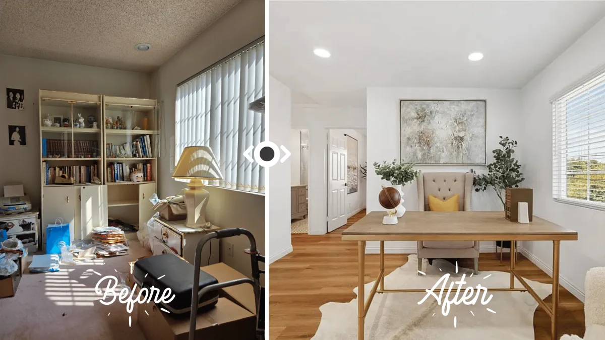 Upstairs living room before and after