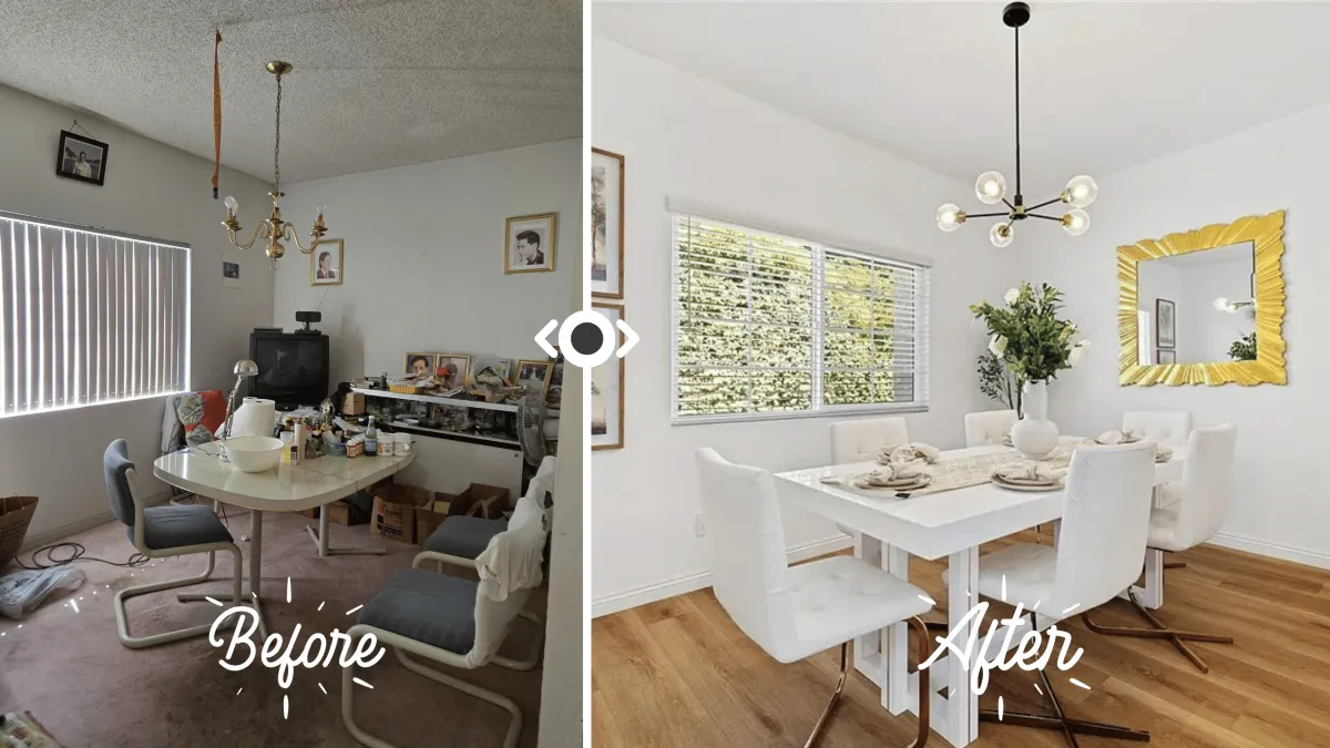Dining room before and after
