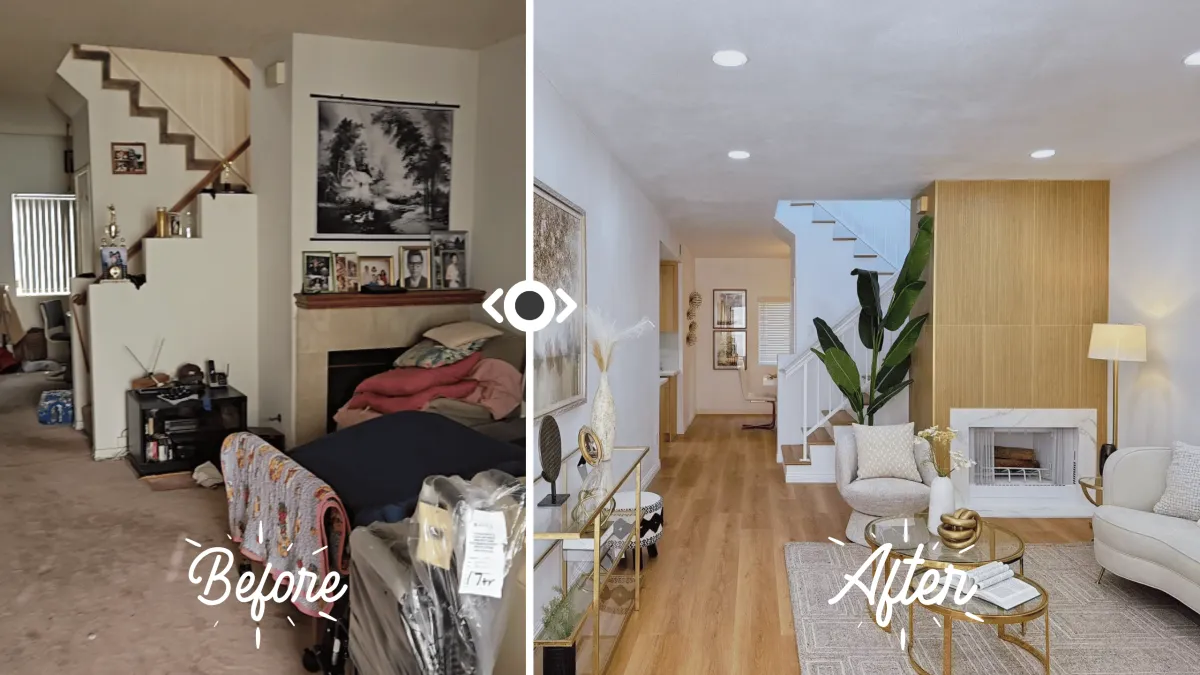 Living room before and after