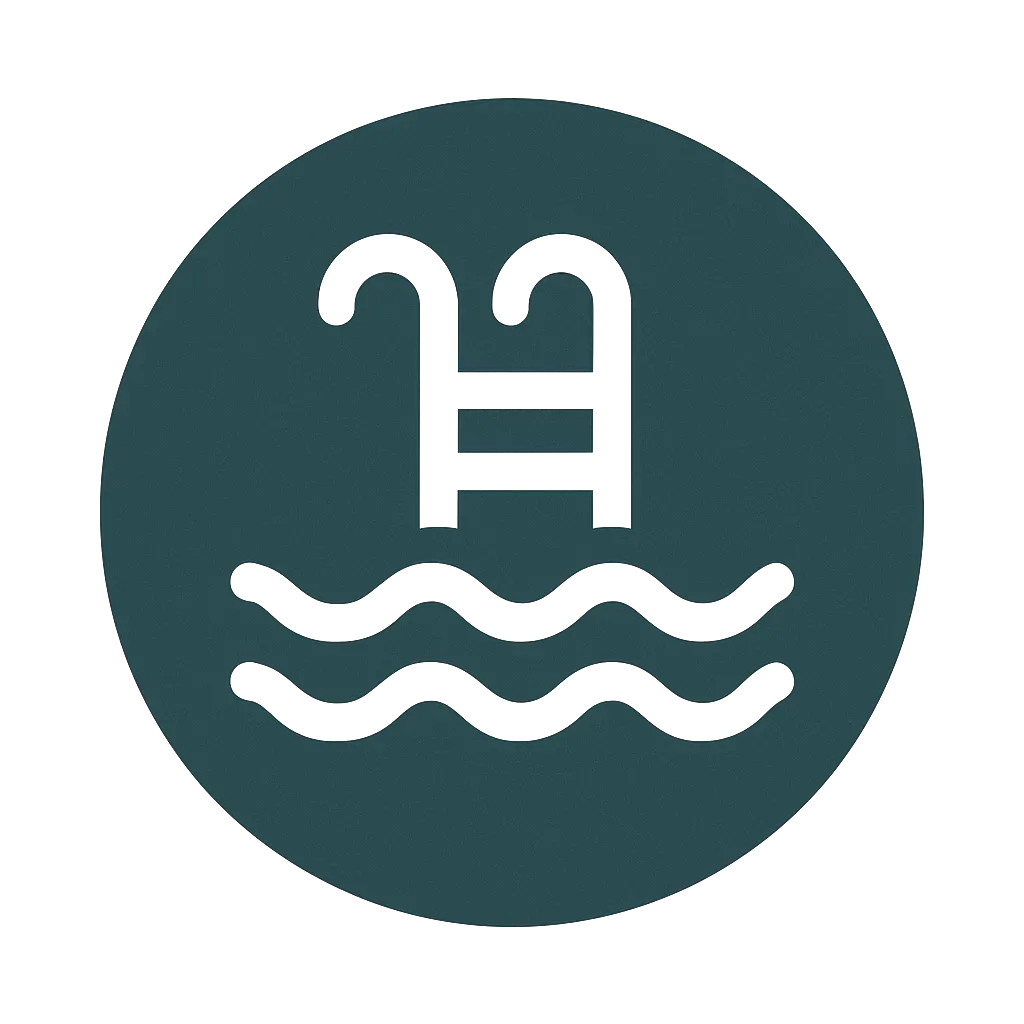 Outdoor swimming pool and lounge chairs at Possum Kingdom RV Resort