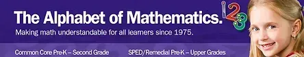 The Alphabet of Mathematics banner promoting math learning for students from PreK to upper grades.