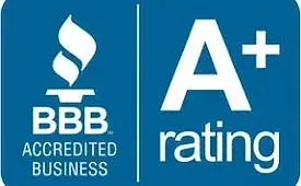 This badge features the Better Business Bureau (BBB) logo alongside the text "BBB Accredited Business" on the left. On the right, it prominently displays an "A+" with the word "rating", indicating the business has received an A+ rating from the Better Business Bureau.