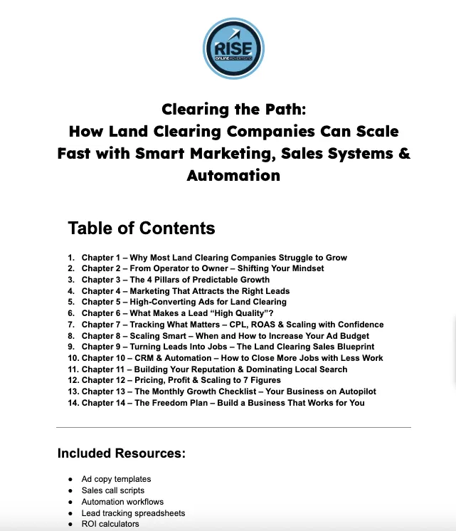 Land Clearing Growth Book Cover. Clearing the Path Table of Contents