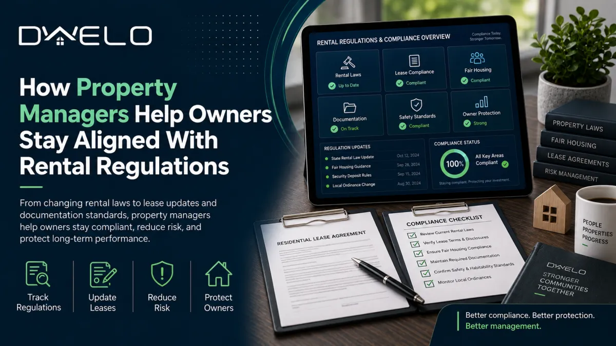 Property manager helping rental property owner stay compliant with regulations
