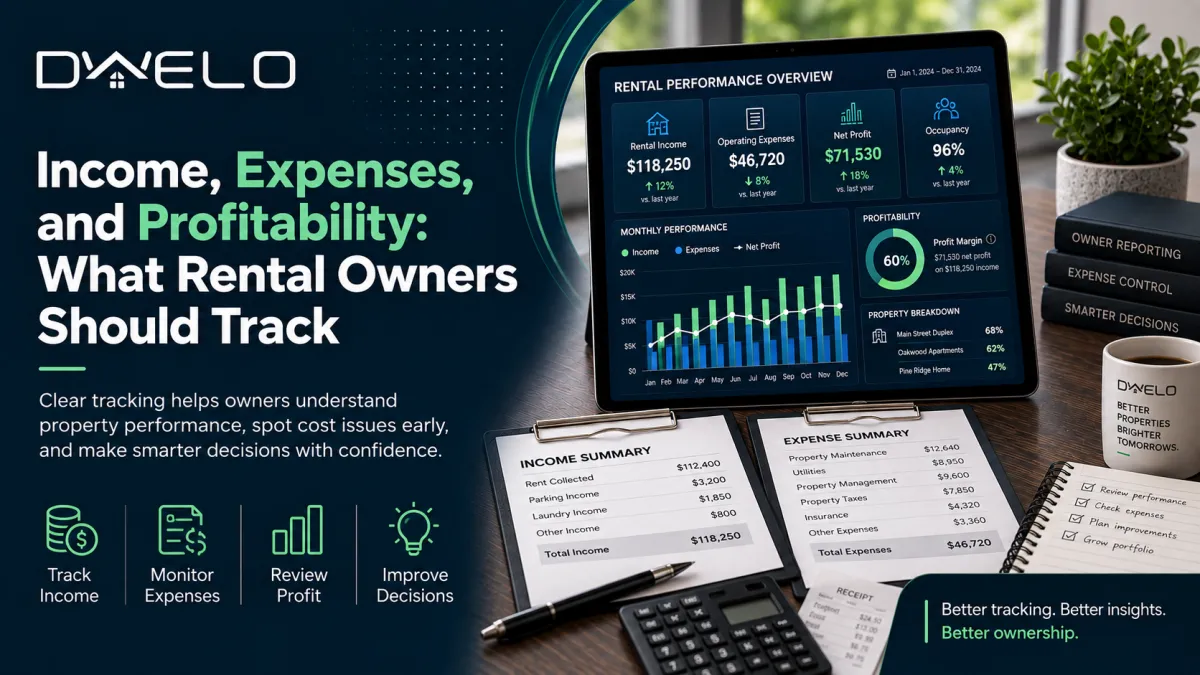 Rental property owner reviewing income expenses and profitability