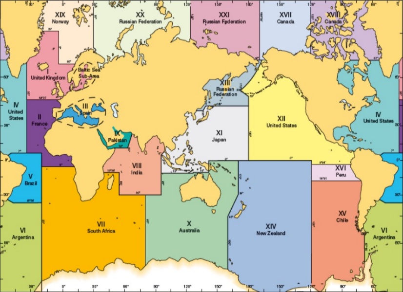 world map showing boundaries of global NAVAREAs