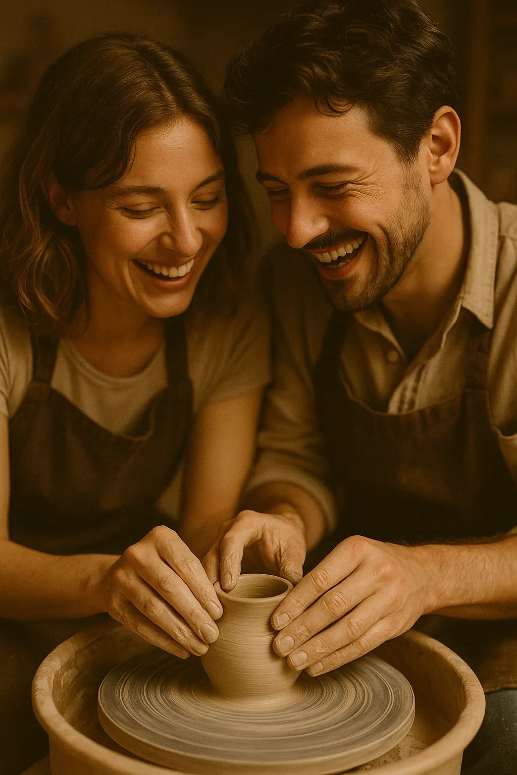 person making clay pot on white round plate