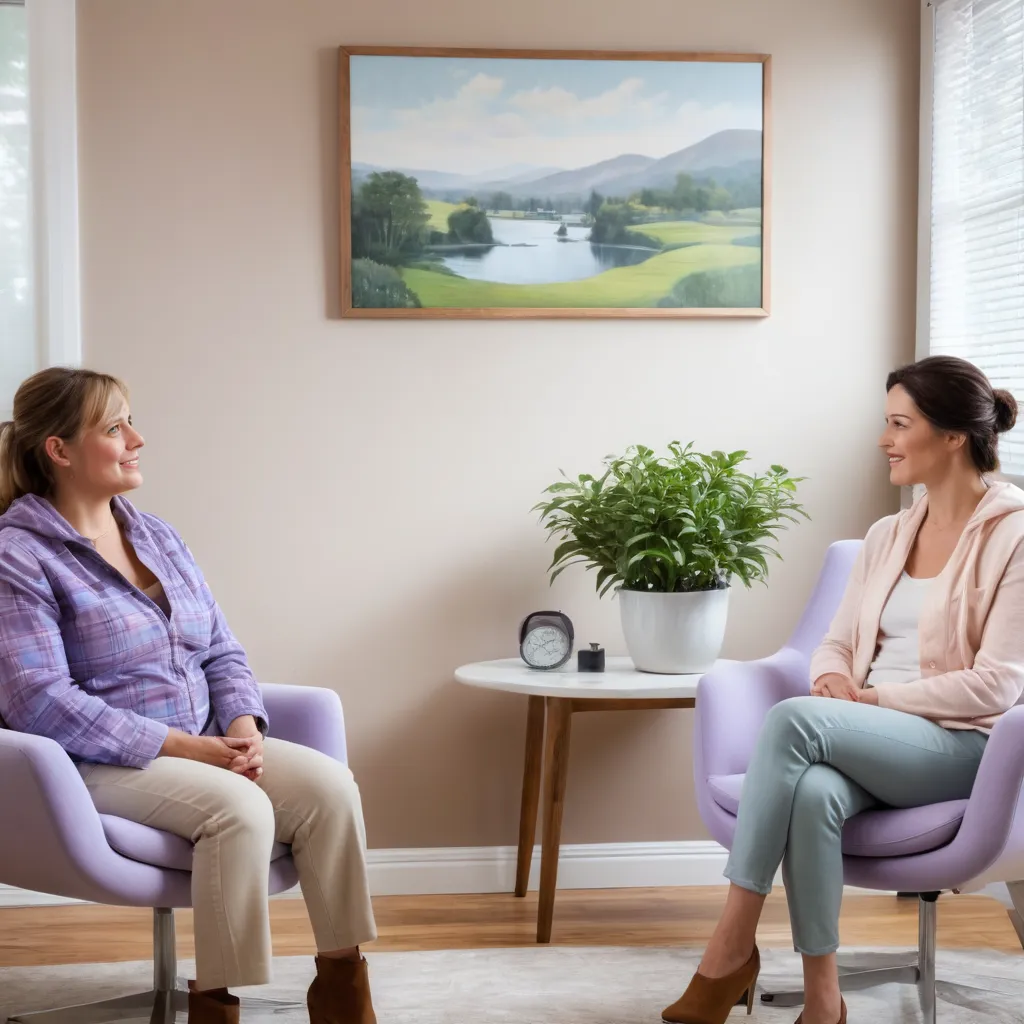 Therapist and client in a calm, welcoming office in Pennsylvania, Florida, or South Carolina, having a supportive individual therapy session.