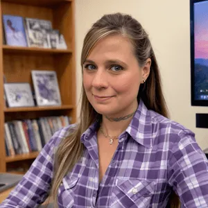 Christine Prebble, LPC therapist, smiling in office, online counseling in PA, FL, and SC.