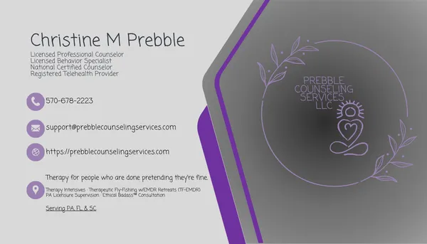 Prebble Counseling Services LLC Business Card: Call/Text 570-678-2223; Email Support@prebblecounselingservices.com