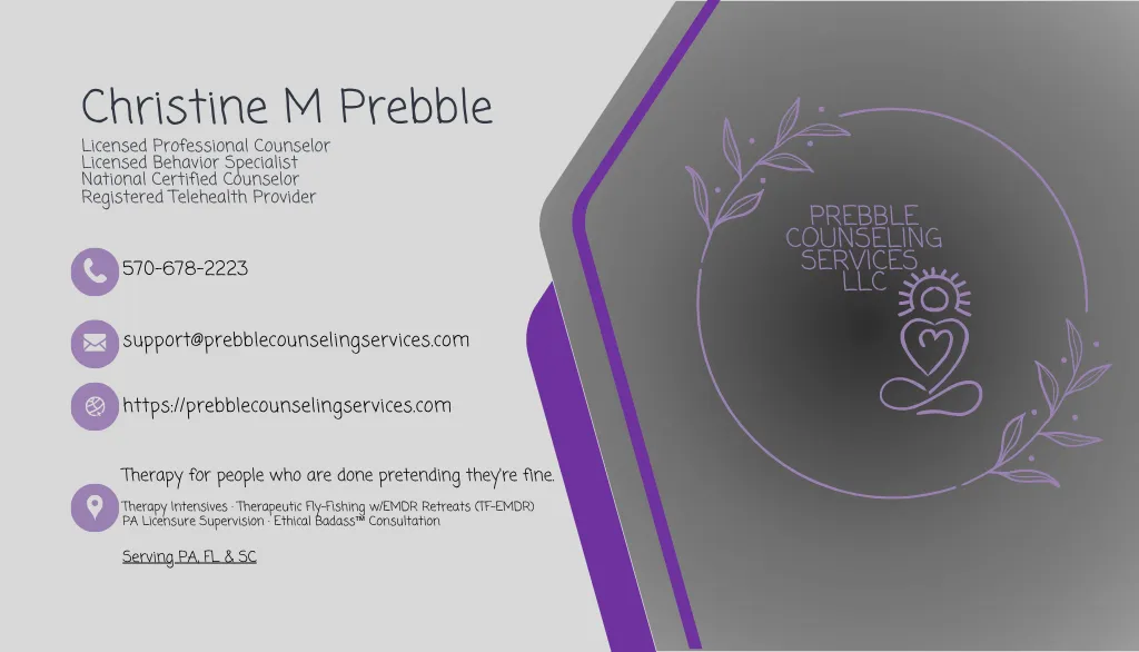 Prebble Counseling Services LLC Business Card: Call/Text 570-678-2223; Email Support@prebblecounselingservices.com