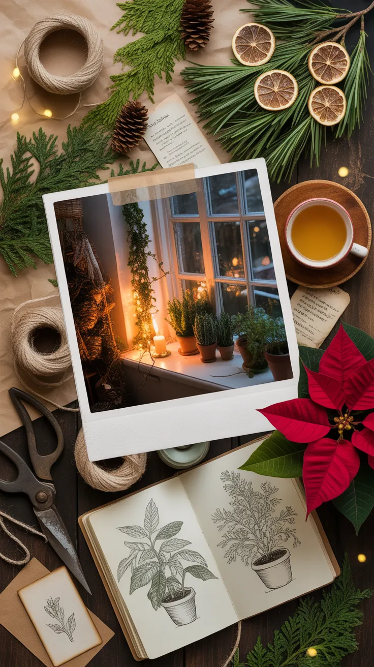 collage of images from the fall garden including a couple of garlic coves a cabbage or kale plant, and a row of plants covered in frost protection