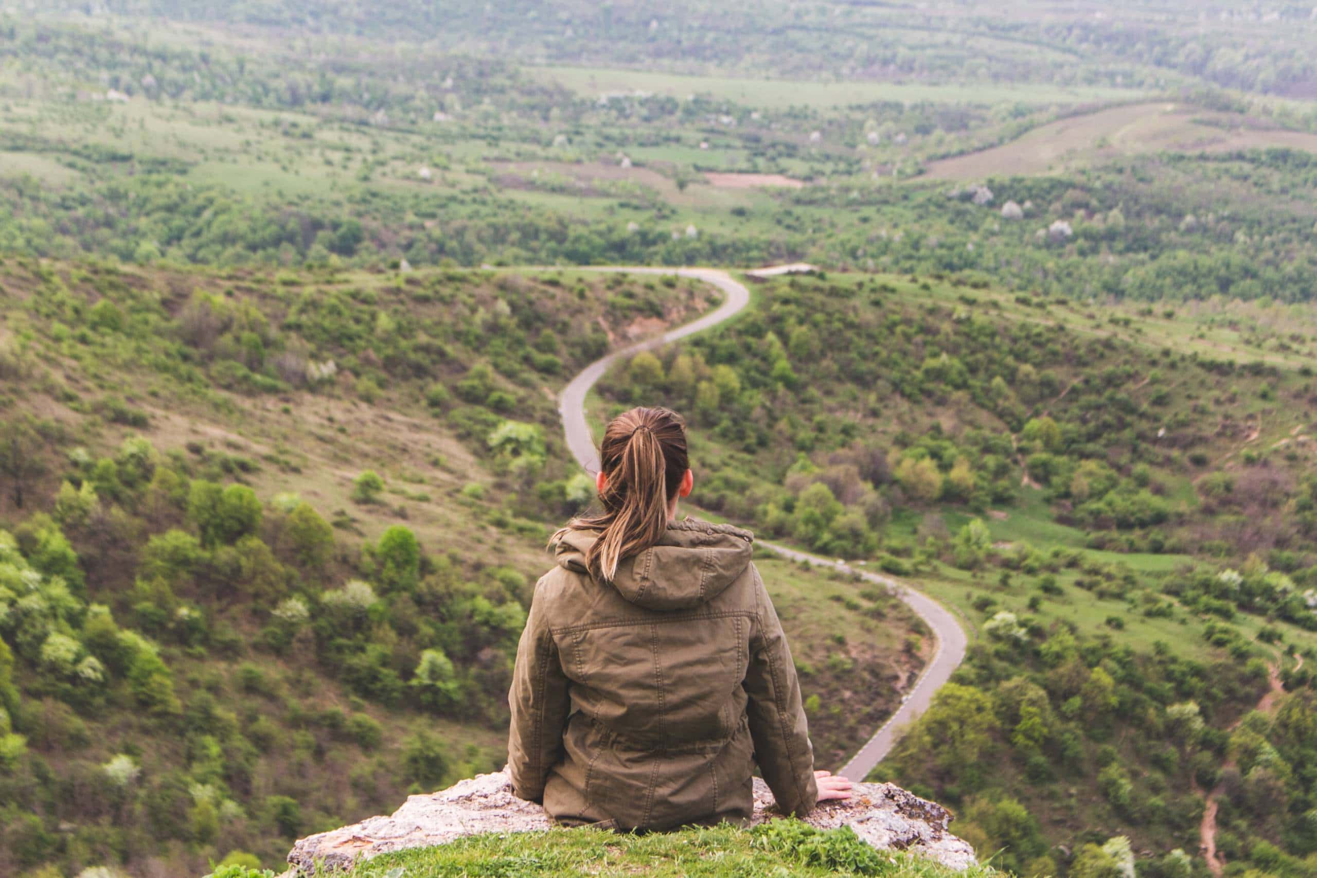 Woman looking over a valley