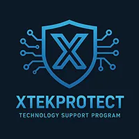 XTEKPROTECT technology support program logo in blue and black