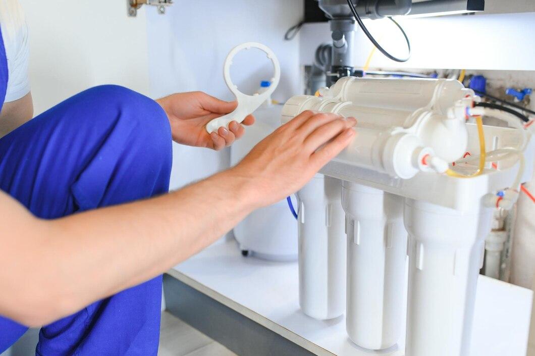Under-sink water filter installation in a modern kitchen