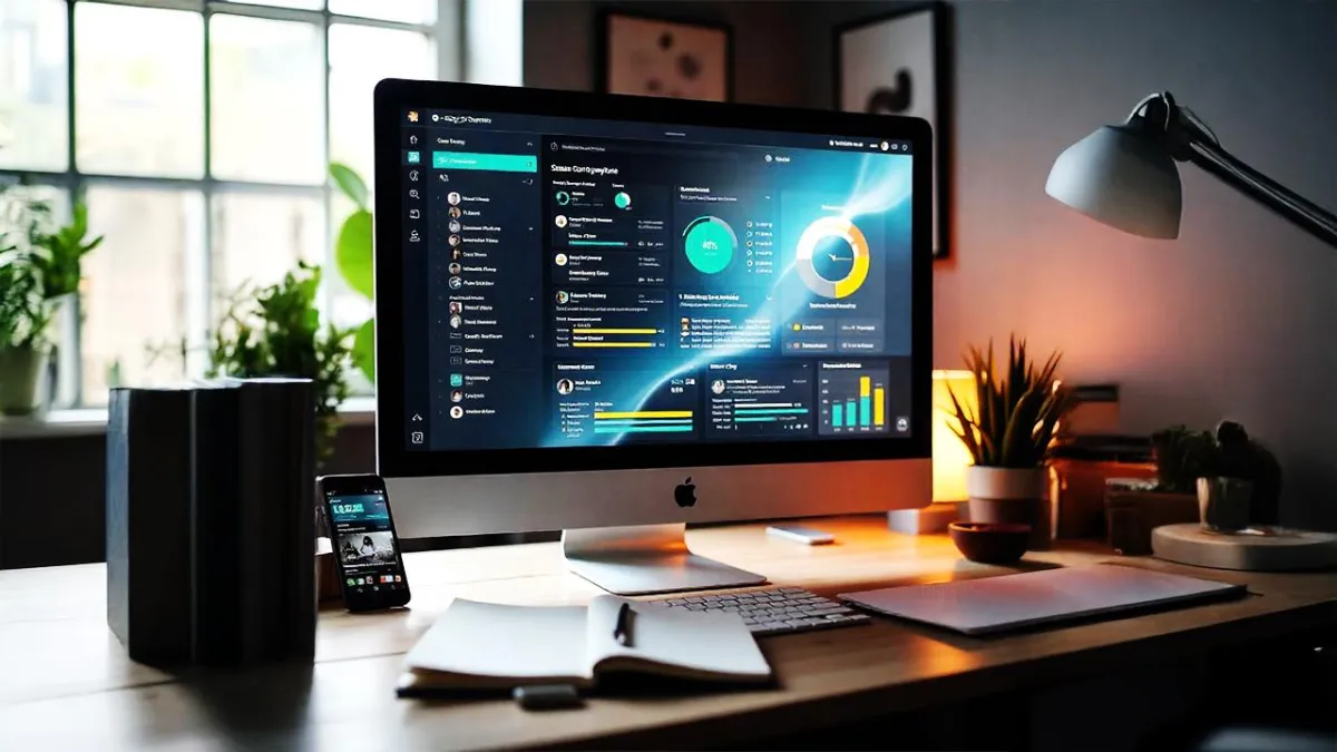 Illustration of a central business automation platform connecting multiple apps and tools, showing seamless integrations, data flow, and unified lead management across systems