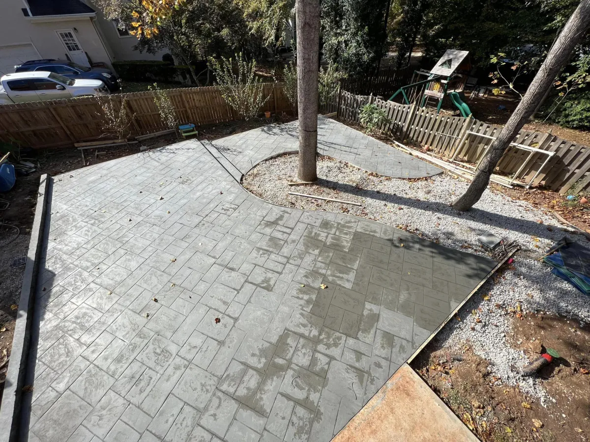  "Stamped concrete driveway installation in Alpharetta, GA by VIP Concrete and Masonry."