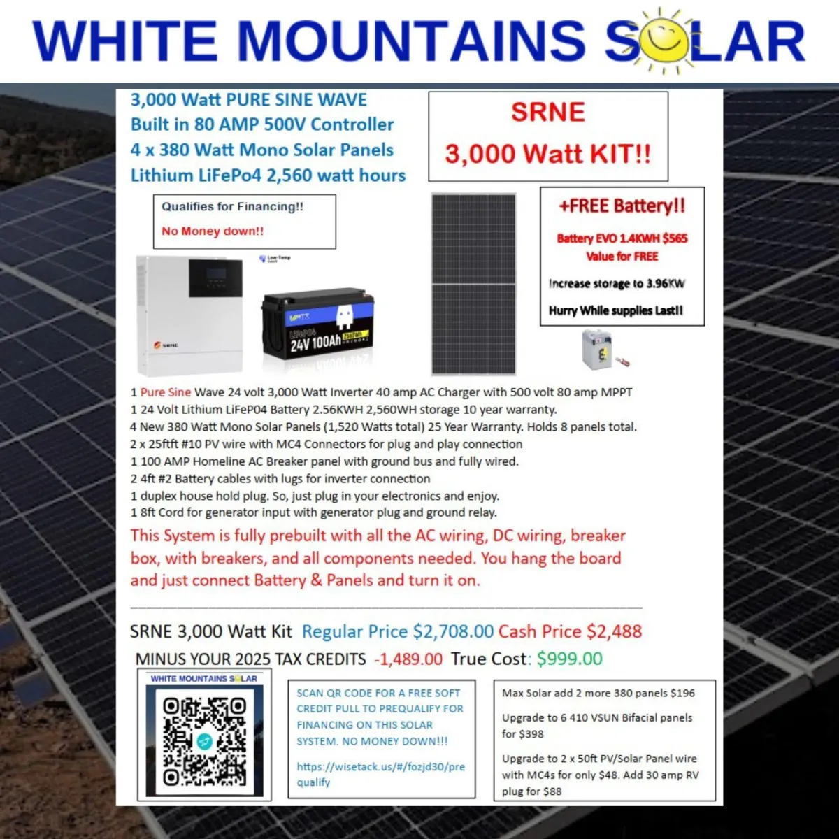 3000 Watt Solar Kit white mountains solar 