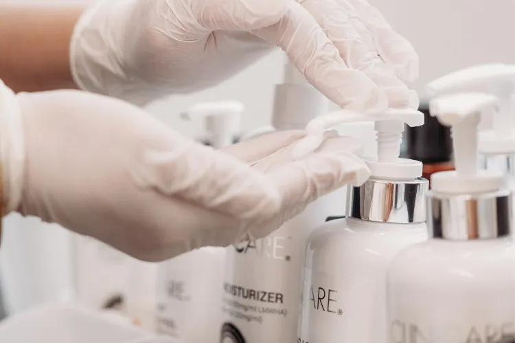 Close-up of a Botox® injection about to be administered to the forehead at Prestige Skin Cambridge