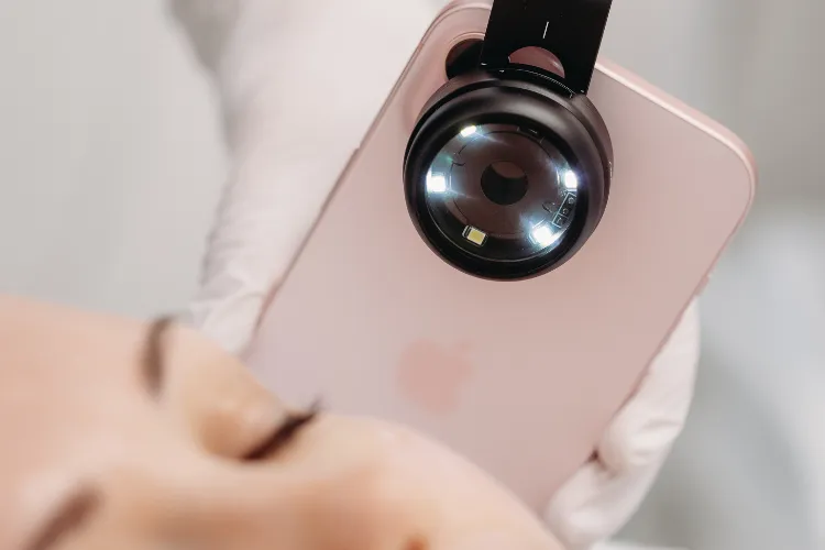 Close-up of a Botox® injection about to be administered to the forehead at Prestige Skin Cambridge