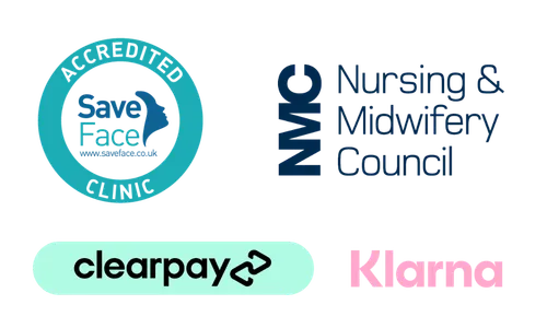 Prestige Skin credentials and payment options: Save Face accredited, NMC registered, Clearpay and Klarna accepted