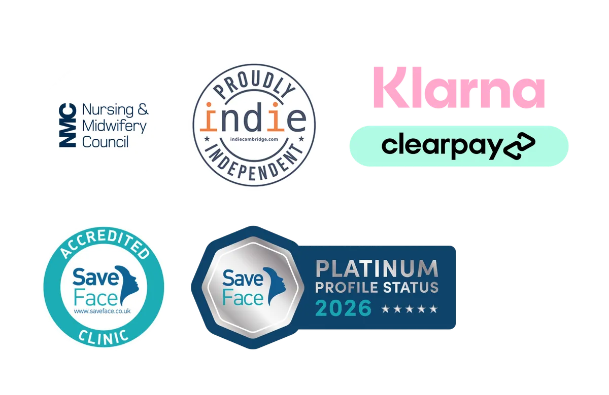 Prestige Skin credentials and payment options: Save Face accredited, NMC registered, Clearpay and Klarna accepted