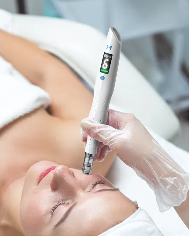 Close-up of a Botox® injection about to be administered to the forehead at Prestige Skin Cambridge