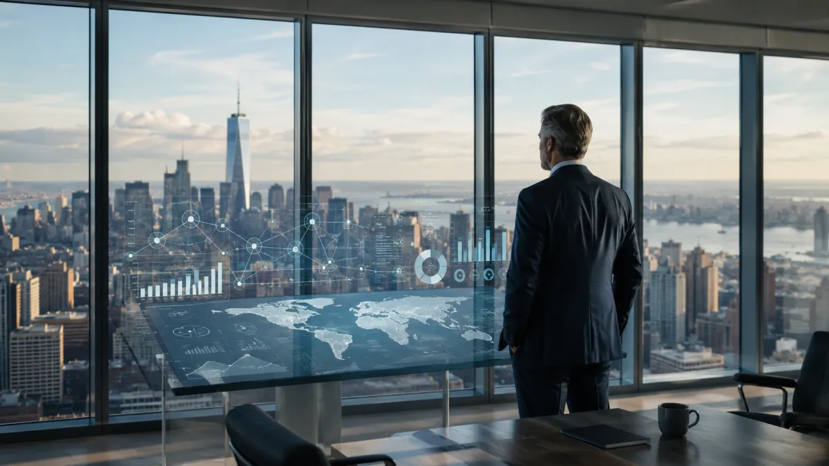 Male executive overlooking skyline