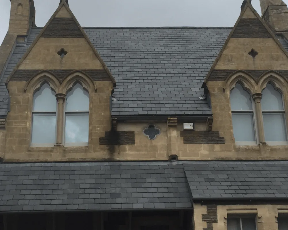 A photo of a commercial roofing project on a church that our Cardiff roofers completed