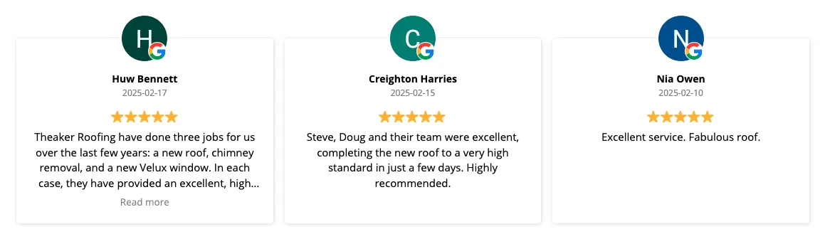 Theaker Roofing Google reviews