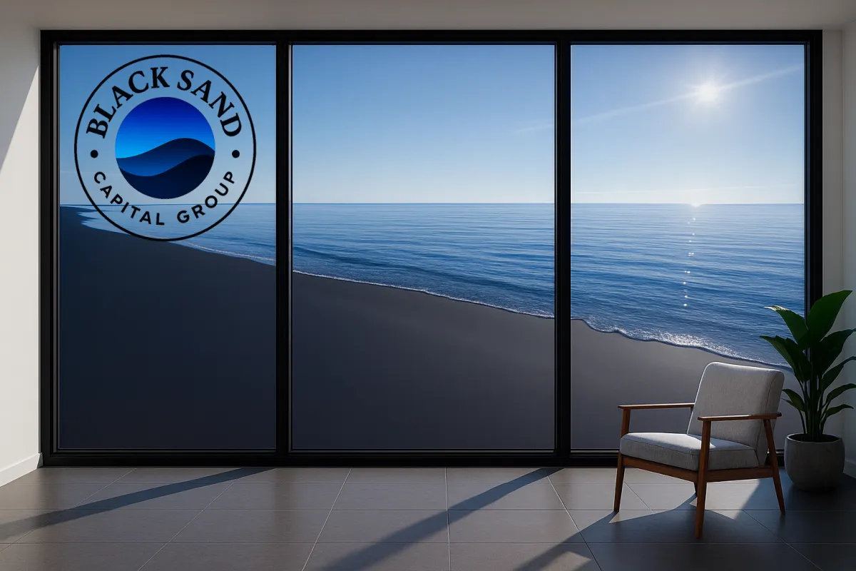 Man presents on stage with robot graphic background