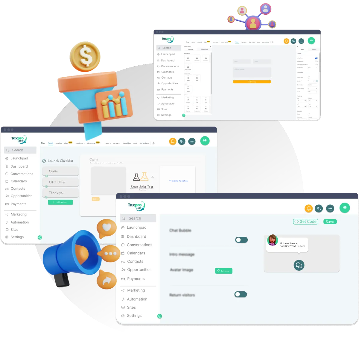 Drag and Drop Funnel Builder, Drag and Drop Survey and Form Builder, Chat Widget | taxpro-360