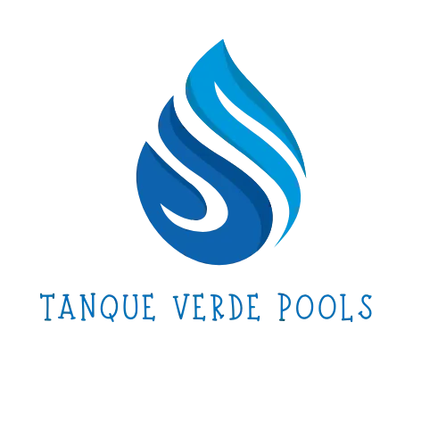"Tanque Verde Pools logo featuring a blue water droplet, symbolizing professional pool care and crystal-clear water solutions."