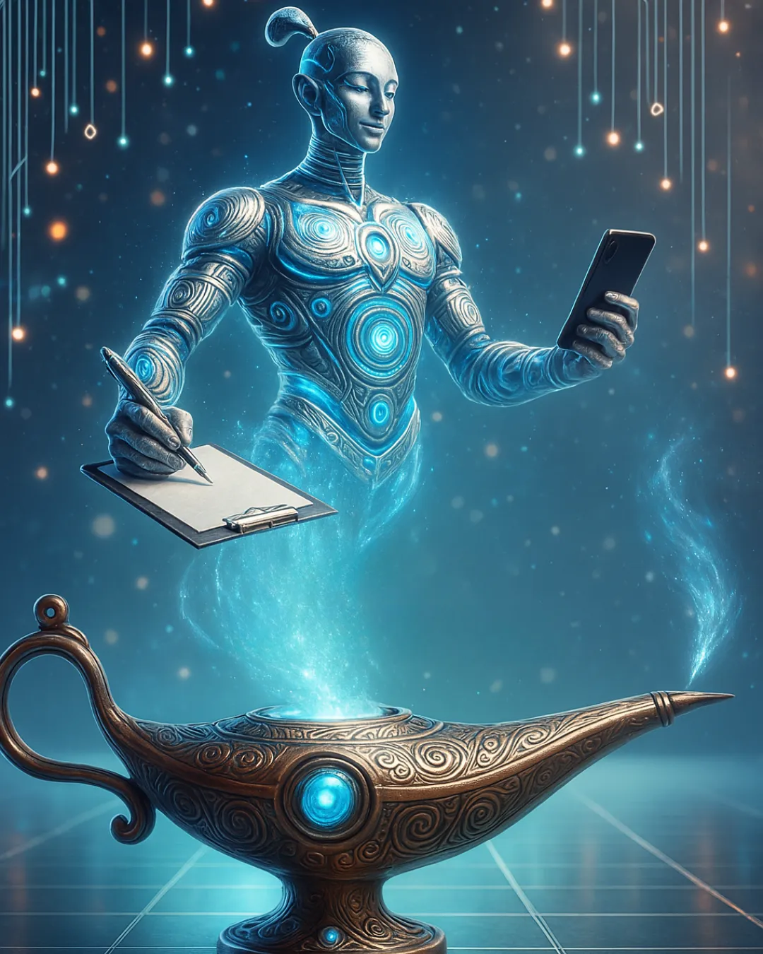 white robot with laptop