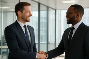 two men in suites shaking hands