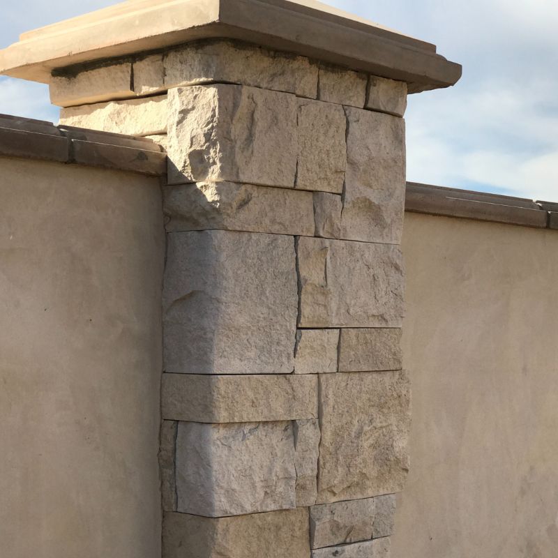 Decorative brick and stone column construction for porch entryway in Wake County NC
