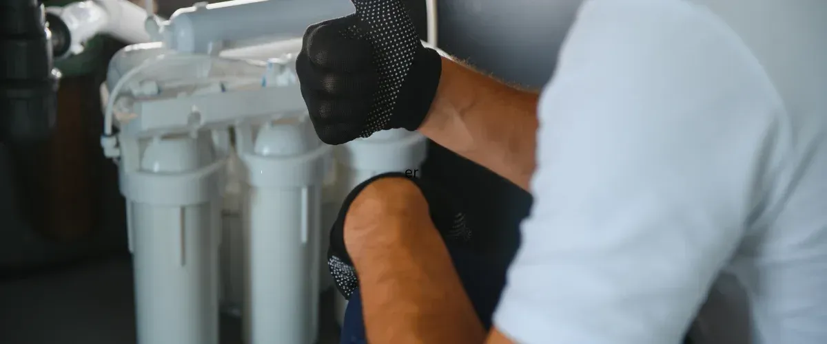 Technician installing a residential water filtration system.