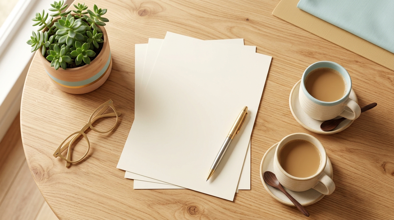 Table de consultation avec cafés et documents