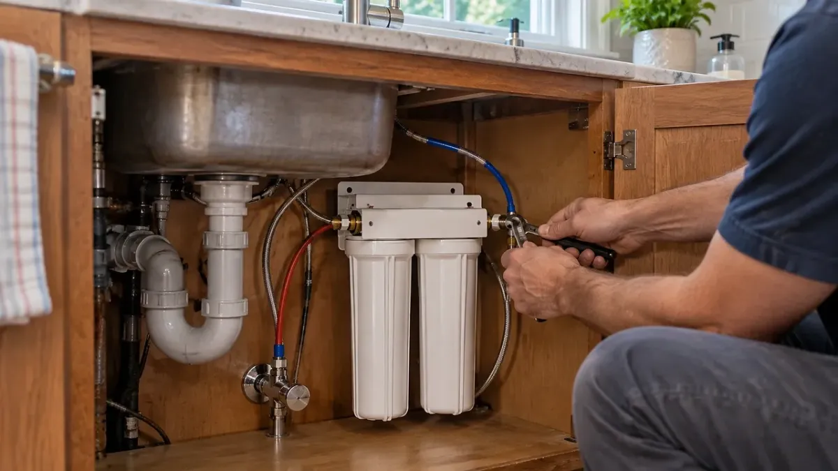 UV water purification system professionally installed for residential water treatment in Newton, Massachusetts.