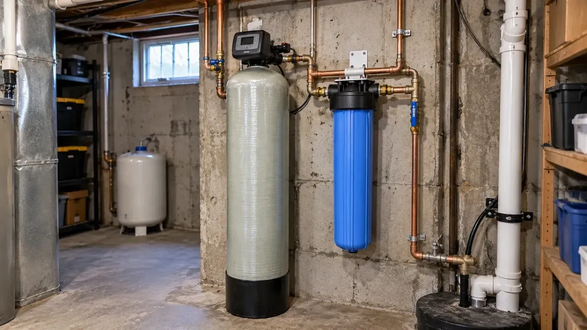 Professional water softener installation to reduce hard water minerals in Newton, MA.