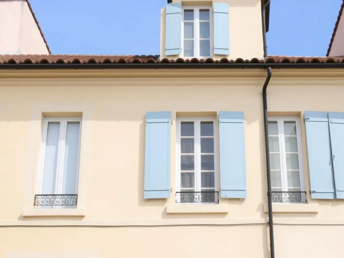 Peintre en bâtiment réalisant des travaux de peinture sur une façade extérieure