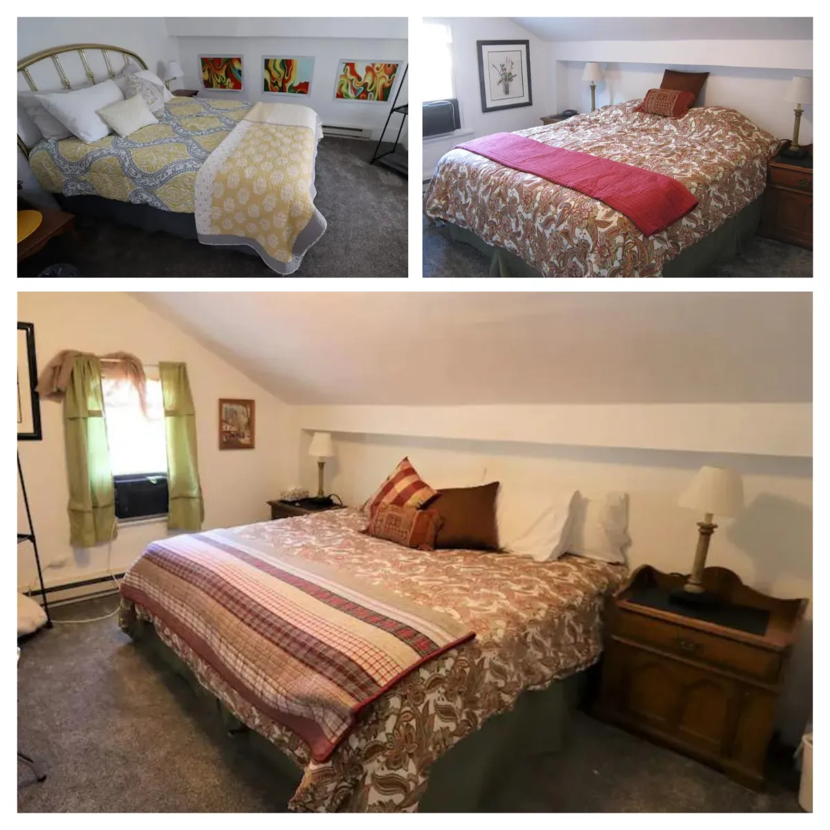 Cherry Springs Cottage has three bedrooms with two queen beds and one king bed, providing a colorful and cozy stay for up to six guests in downtown Coudersport.