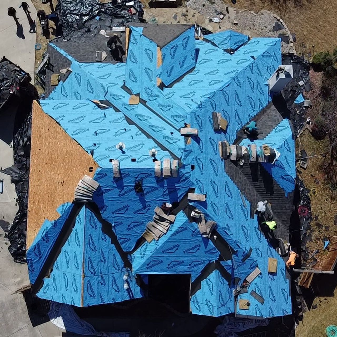 The roof of a building with a tree in the background